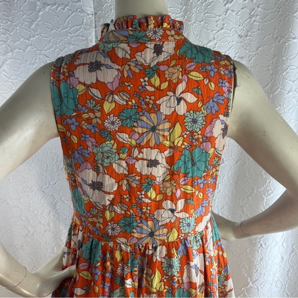Karlie Floral Tiered Sleeveless V-Neck Ruffle Mini Dress‎ Orange  Medium - Picture 7 of 11